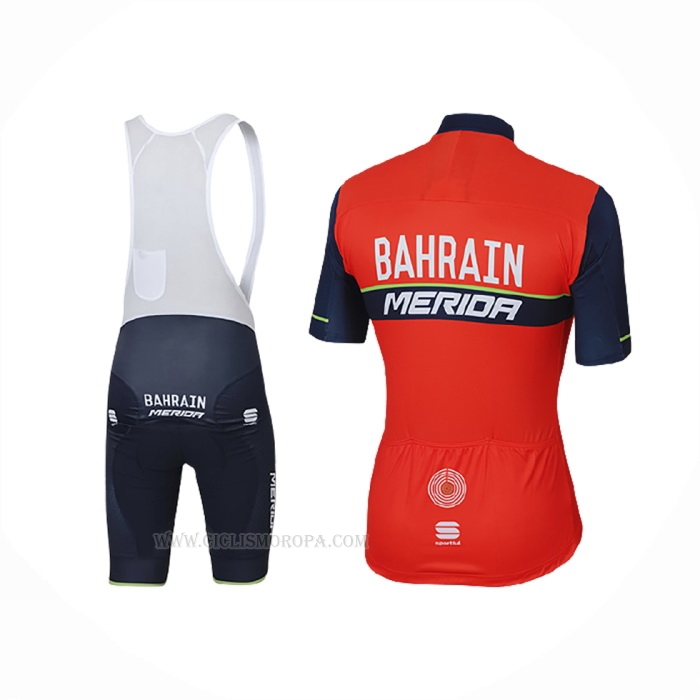 2017 Ropa Ciclismo Bahrain Merida Rojo Mangas Corta y Culotte Corto